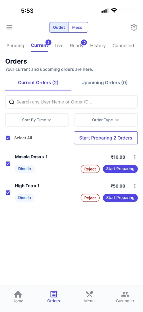 MealPe Digital Ordering Dashboard Mobile